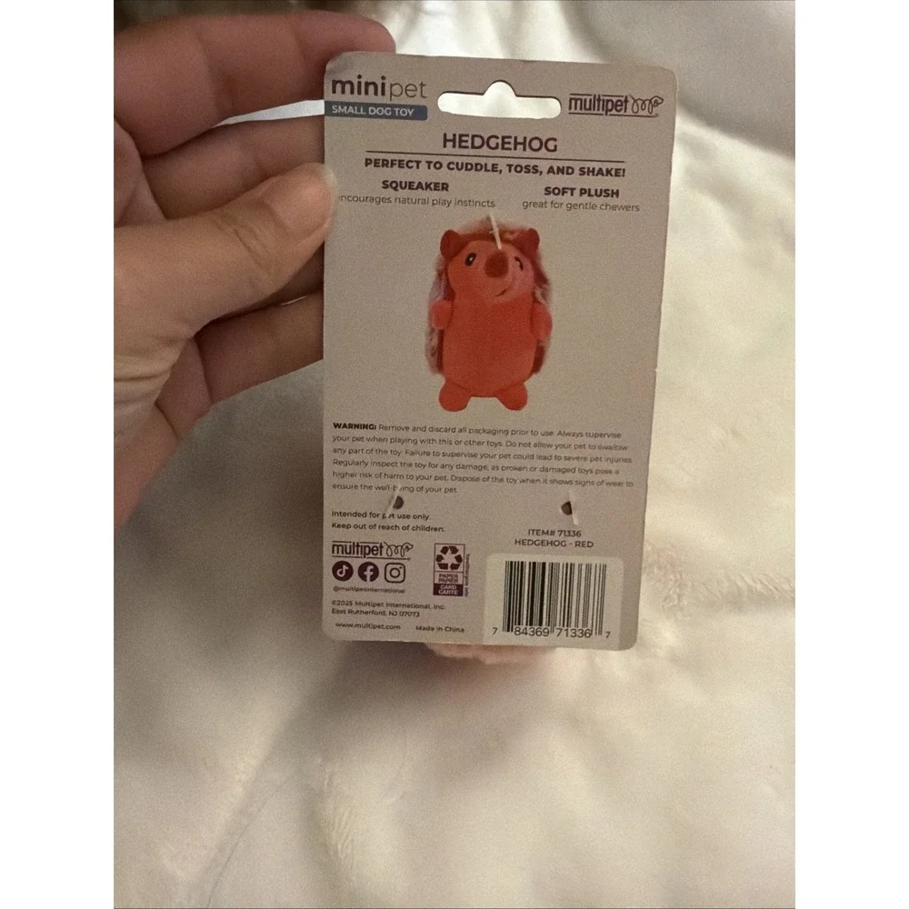 MINIPET HEDGEHOG RED SQUEAKY PLUSH STUFFED DOG TOY Small